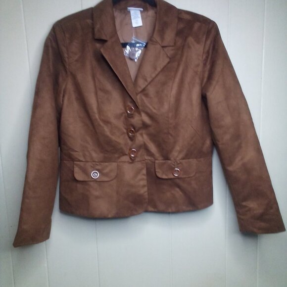 Vicki Wayne Jacket Blazer 10P 10 Petite Suede Brown - Picture 10 of 13